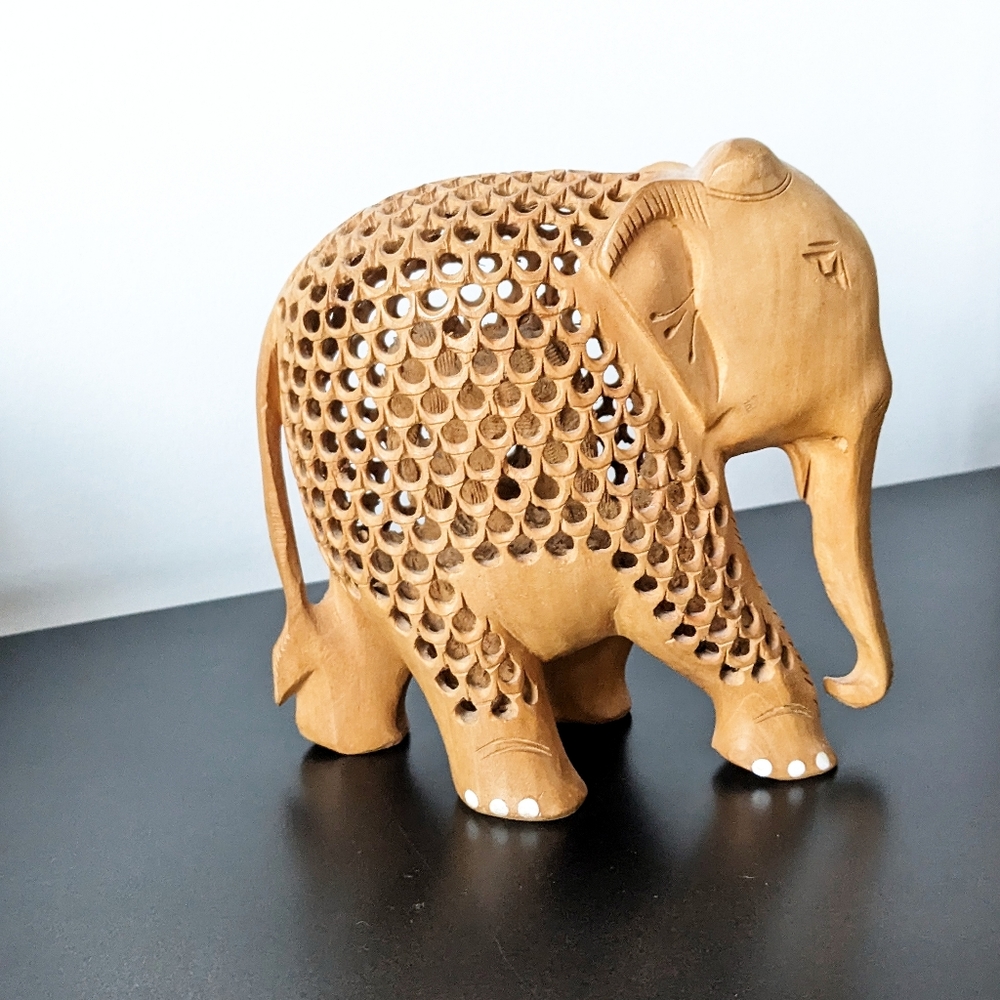 Hand Carved Handmade Intricate Indian Wooden Nesting Elephant